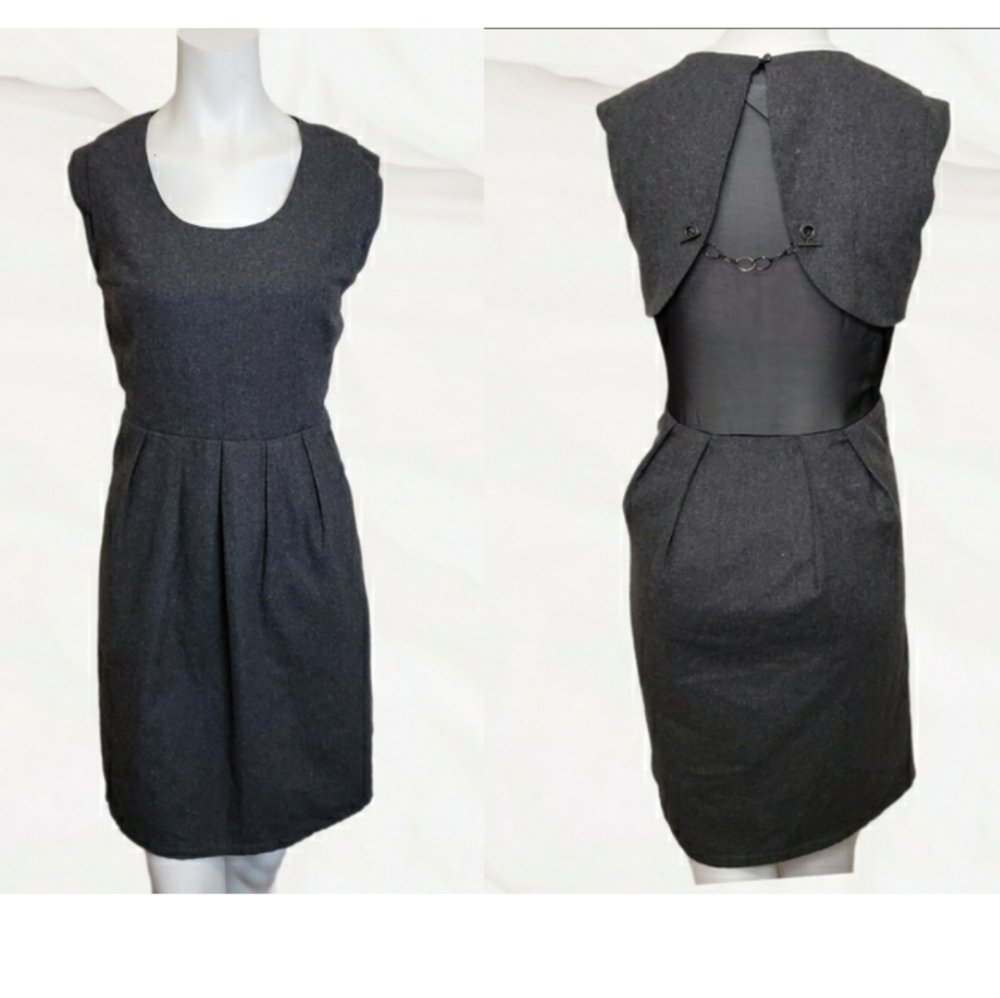 Mia Melon medium gray wool blend sleeveless pleated A-line mini dress